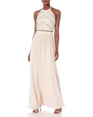Aidan Mattox Halter Neck Two-Piece Long Dress - Natural