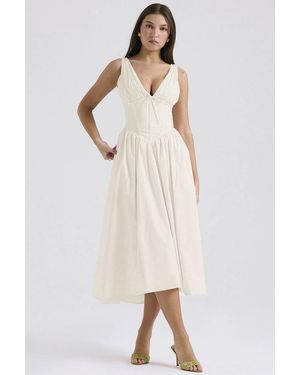 TRUEDAMES Summer Slim Suspender Long Dress Fashion Printed V-Neck Temperament Dress - Natural