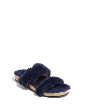 Jack Rogers Lauren Slippers Faux Fur Round Toe Slide Jobb1456 - Blue