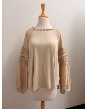 Easel Cotton Gauze Mix Long Sleeve Shirt - Natural