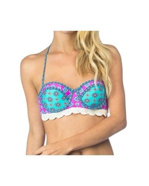 Hobie Underwire Crochet Midkini Bikini Top - Blue