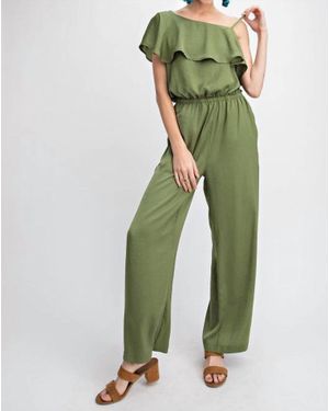 Easel Claire Satin Jumpsuit - Green