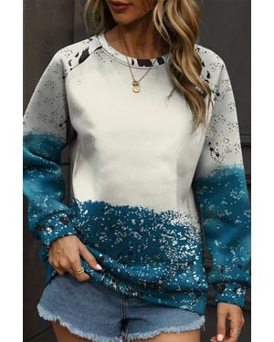 TRUEDAMES Tie Dye Cow Color Block Pullover Sweatshirt - Blue