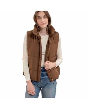 Blu Pepper Solid Zip Up Puffer Vest - Brown