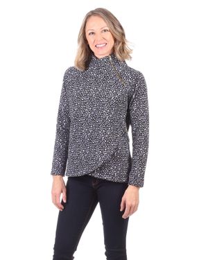 Duffield Lane Zipper Front Leopard Print Sweatshirt - Blue