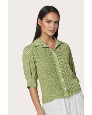 LUSANA Devon Button Placket Blouse - Green