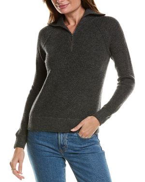 Forte Rib Mock Neck Wool & Cashmere-Blend 1/2-Zip Sweater - Black