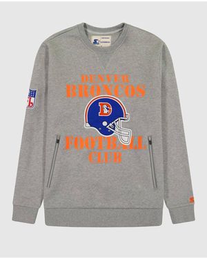 Starter Denver Broncos Crew Neck Sweatshirt With Zip Pockets - Gray
