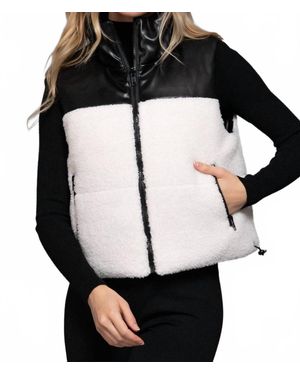 Active Basic Reversible Faux Leather-Sherpa Crop Vest - Black