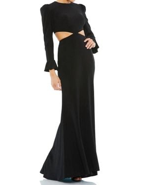 Ieena for Mac Duggal Long Sleeve Puff Shoulder Cut Out Gown - Black