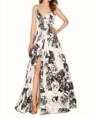 Alyce Paris Jacquard Print Gown - White