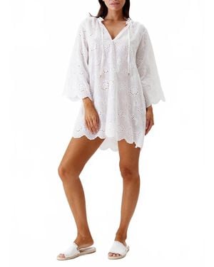 Melissa Odabash Lucy Broderie Anglaise Scallop Edge Kaftan Dress - White
