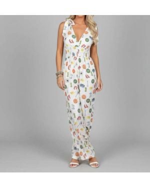 Eesome V-Neck Wide Leg Jumpsuit - Metallic