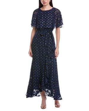 Maison Tara Lurex Clip Chiffon Midi Dress - Blue