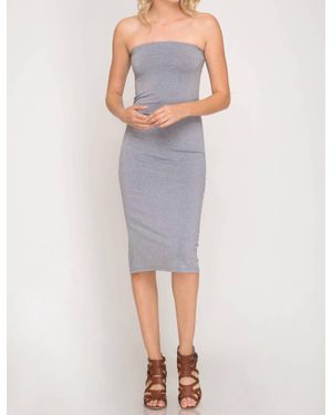 She + Sky Strapless Basic Tube Midi Dress - Gray