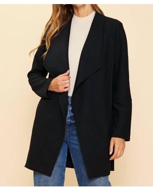 Skies Are Blue Thick Knit Fold Over Collar Cardigan - Black
