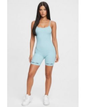 TRUEDAMES Ribbed Solid Romper - Blue