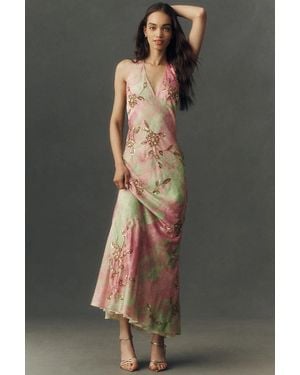 BHLDN Abstract Satin Slip Maxi Dress - Black