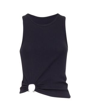 Rabanne Piercing Ring Detail Gathered Ribbed Tank Top - Blue