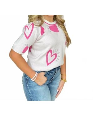 Fate Heart Short Sleeve Sweater Top - Pink
