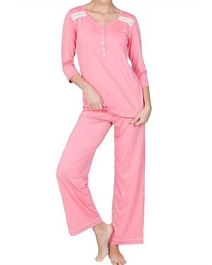 Twelve Eighty Eight Misha Elbow Sleeve Pullover Top Pajama Set - Pink
