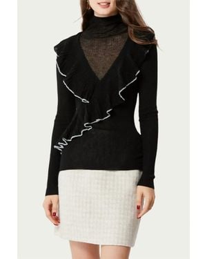 Fangyan Calista Layered-Effect Ruffled Turtleneck Top - Black