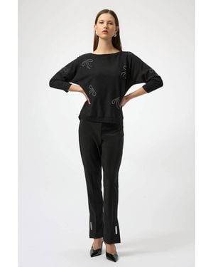 Joseph Ribkoff Bow Embellished Sweater Top - Black