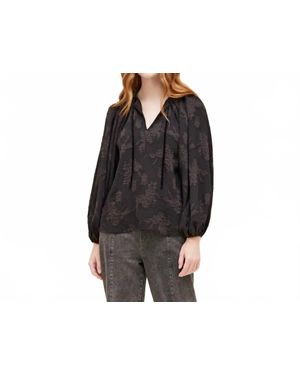 GRADE & GATHER Pleated Jacquard Blouse - Black