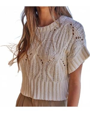 By Together Knit Sweater Crochet Round Neck Short Sleeve Top - Brown