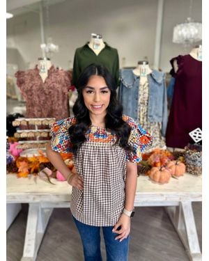 Layerz Clothing Tatum Gingham Top - Brown
