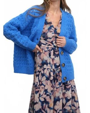 Greylin Hudson Oversized Crochet Knit Cardigan - Blue