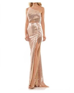 Colors Dress Side Cutout Sequined Prom Gown - White