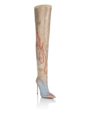 Philipp Plein Suede Strass Boots Hi-Heels Overknees Flame - White