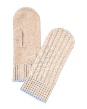 Forte Cashmere Plaited Baby Cable Cashmere Mittens - Natural