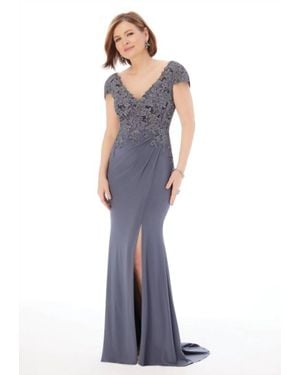 Mori Lee V-Neck Fit And Flare Gown - Blue
