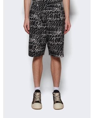Marni Scribbled Popeline Drawstring Shorts - Black
