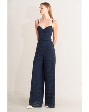 TRUEDAMES Evening Muse Woven Lace Jumpsuit - Blue
