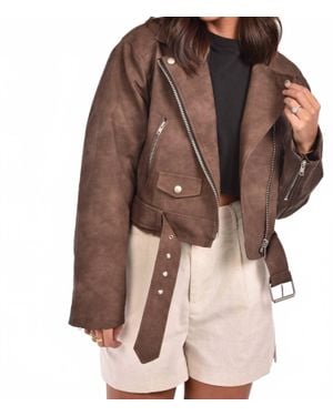 Et Clet Oversized Crop Faux Leather Jacket - Brown