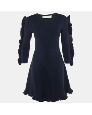 Victoria Beckham Jersey Knit Frill Detail Mini Dress - Blue