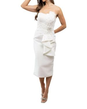 Terani Strapless Straight Neckline Knee-Length Dress - White