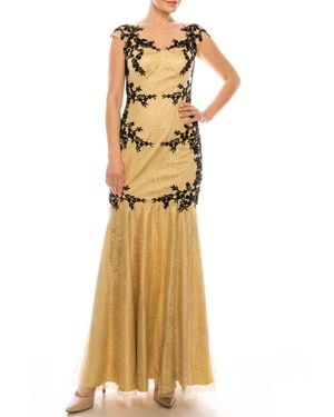 Decode 1.8 Floral Lace Appliqué Mermaid Cut Dress - Metallic