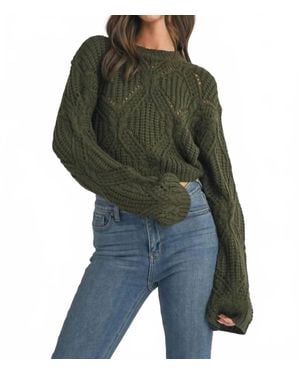 Klesis Crewneck Balloon Sleeve Cropped Knit Sweater - Green