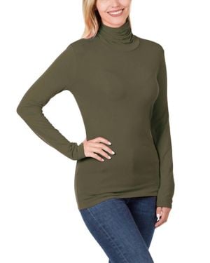 Zenana Luxe Rayon Turtleneck Top - Green