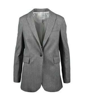 Circolo 1901 Rounded Silhouette Jacket With Notched Lapel And Textured Fabric - Gray