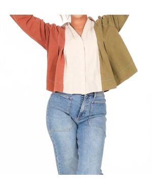 Eesome Button Down V-Neck Top - Blue