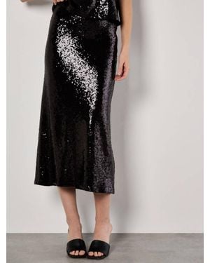Apricot Sequin Bias Cut Midi Skirt - Black