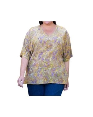 On The Plus Side Rayon Short Sleeve V-Neck Blouse - Green