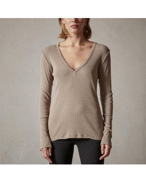 James Perse Deep V Long Sleeve Rib Top - Natural