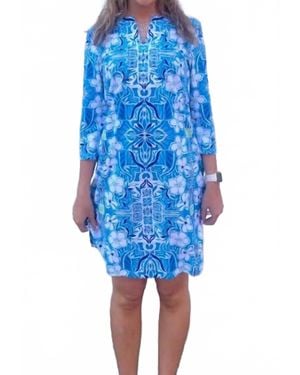 Aryeh Julie Split Neck Dress - Blue