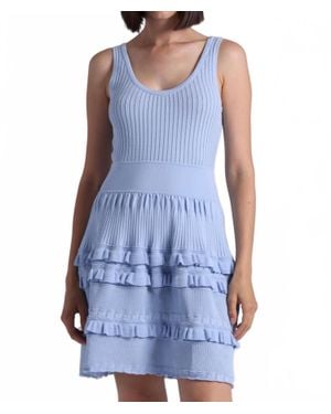 Minnie Rose Viscose Pointelle Ruffle Sleeveless Dress - Blue